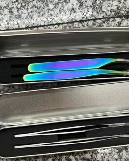 kit de 2 Pinzas + Estuche Para Extensión De Pestañas 1×1 Mink acero inoxidable