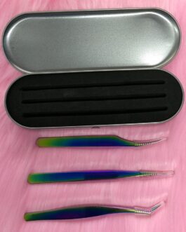 kit de 3 Pinzas + Estuche Angela Para Extensión De Pestañas 1×1 Mink