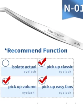 Pinzas Premium Profesional NAGARAKU N-01 acero inoxidable, no magnéticas, pestañas postizas, 3D, pinzas de precisión 45 Grados