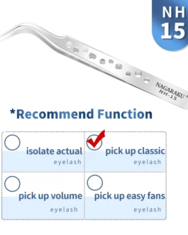 Pinzas Premium Profesional NAGARAKU NH-15 acero inoxidable, no magnéticas, pestañas postizas, 3D, pinzas de precisión CURVA